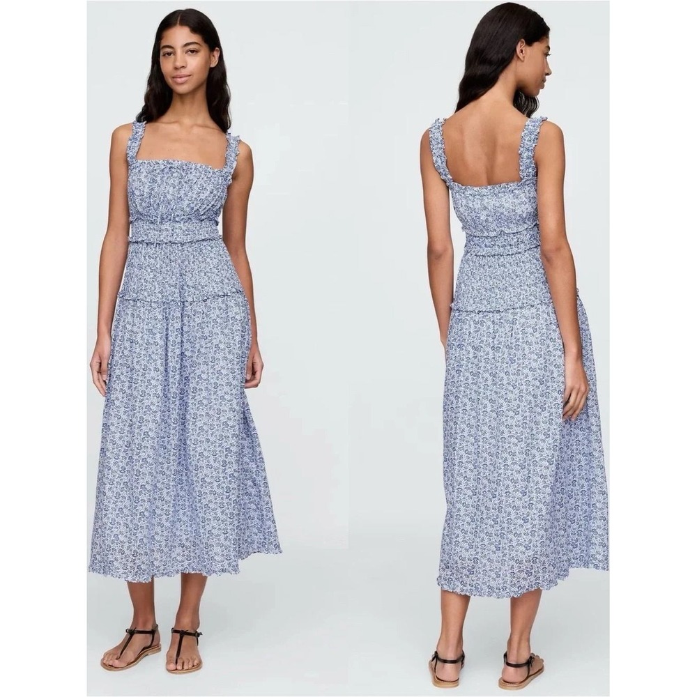 Gap x DOEN Floral Midi Dress Womens Blue White XS